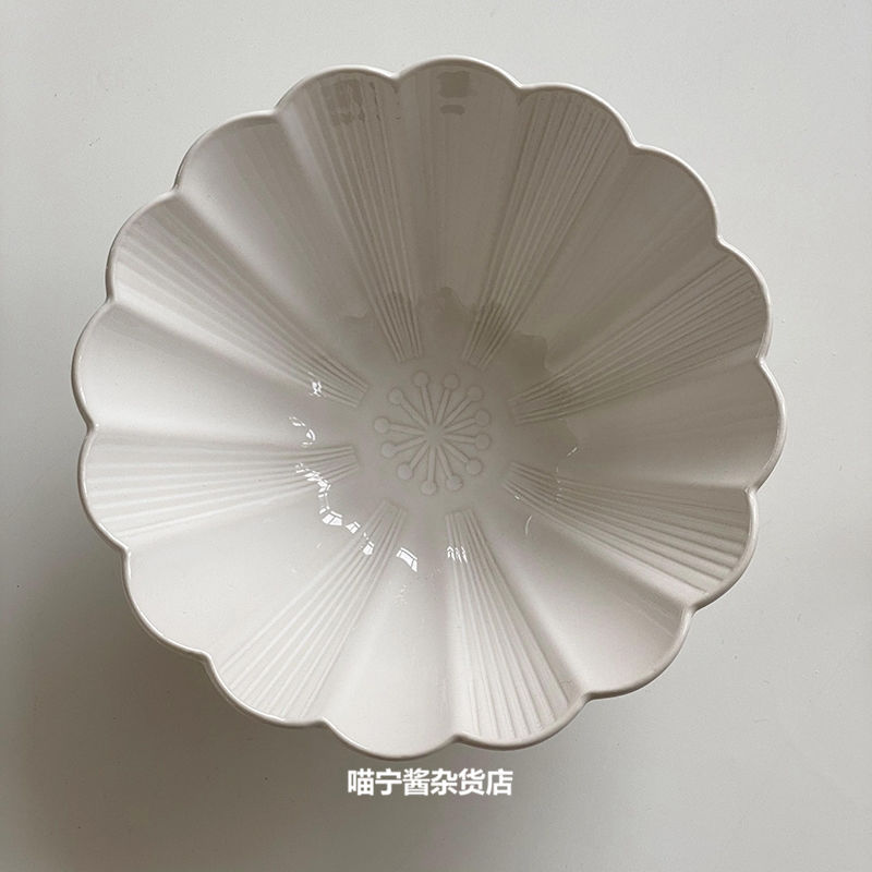 ins日式陶瓷大碗复古纯色拉面碗 菊花纹泡面碗家用大号沙拉碗汤碗