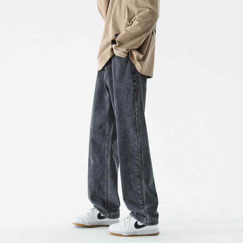  Jeans Men's All-Match Basic High Street Fashion Brand Straight-eg Pants Elastic Waist Wide-eg Pants Casual Trousers Mop Pants Men