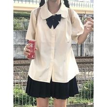 jk制服杏色短袖衬衫夏装新款日系学院风带领结奶白衬衣学生班服