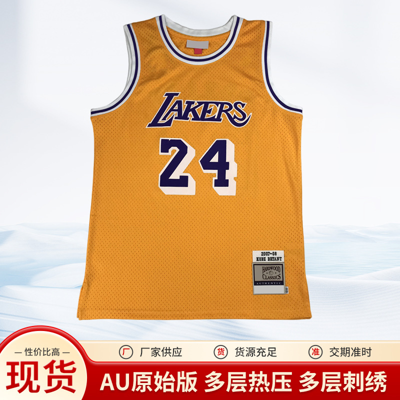 复古美式球衣湖人24号60周年科比球衣球员版网眼篮球服原版au球衣