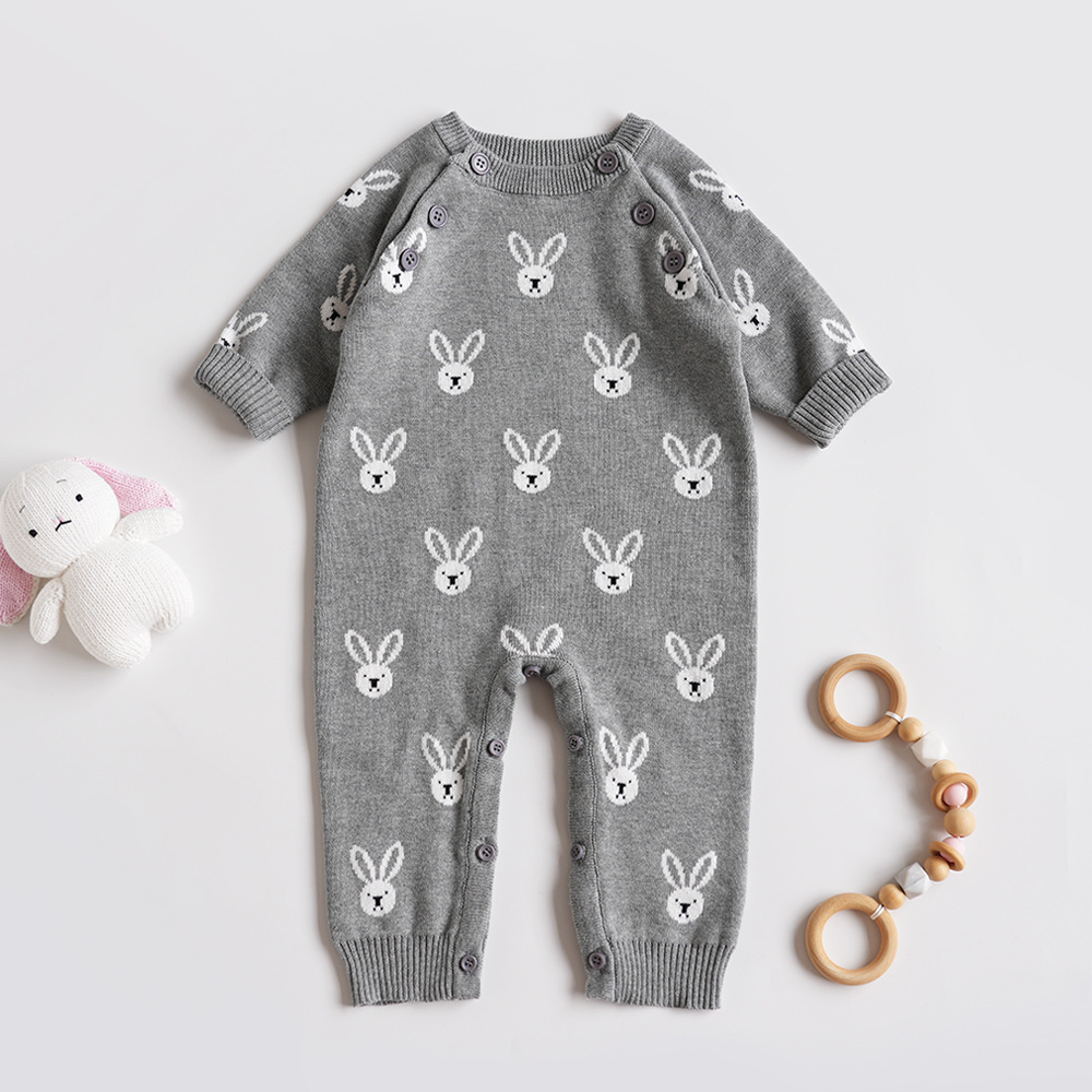 欧美潮范宝宝儿针织衣连体衣婴儿爬服可爱卡通兔子哈衣婴儿毛衣