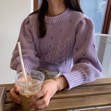 元气少女韩国chic甜美洋气减龄提花纹镂空设计感麻花针织衫女毛衣