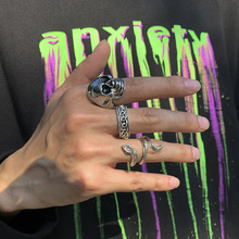 跨境复古朋克风饰品 欧美潮男士骷髅头蟒蛇设计3件套组合戒指套戒