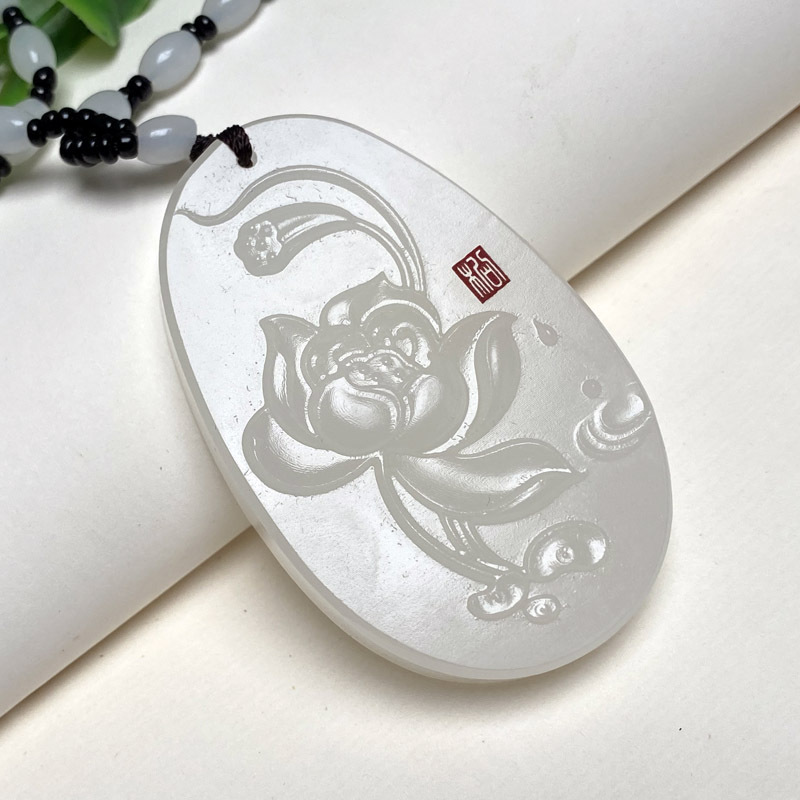 阿富汗白玉荷花牌子玉佩挂件淘宝抖音直播货源批发摆地摊20元模式