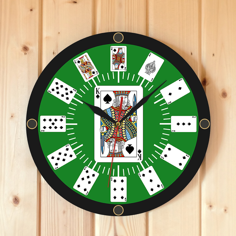 黑桃扑克牌德州holdem灵感现代壁钟扑克时钟赌场游戏室墙钟跨境