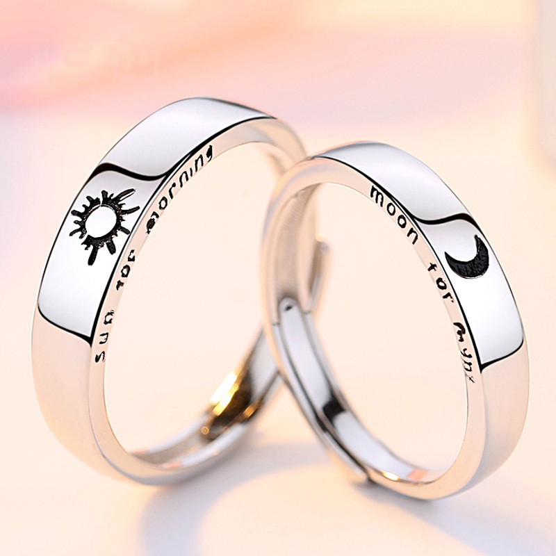 日月星辰情侣对戒男女一对s925纯银戒指简约韩版学生指环工厂批发