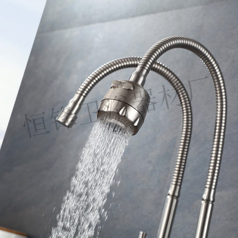 304不锈钢厨房龙头 立式单冷双出水双管龙头 盆出立式双管 万向管