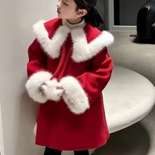 女童外套秋冬款2023新款冬季过年服儿童套装红色新年衣服拜年服冬