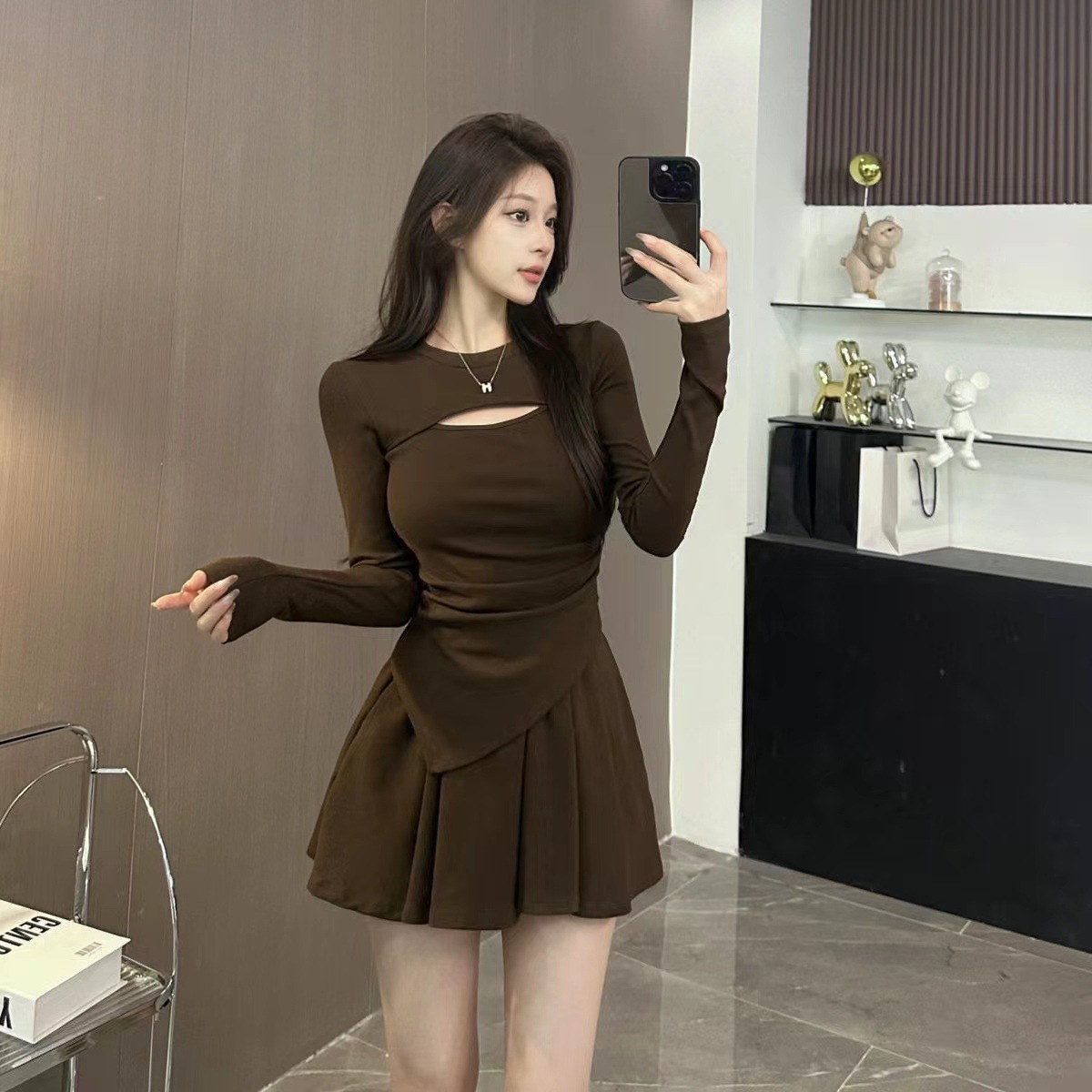 纯欲甜辣妹风套装早秋装茶系穿搭一整套时尚女装小个子短裙两件套