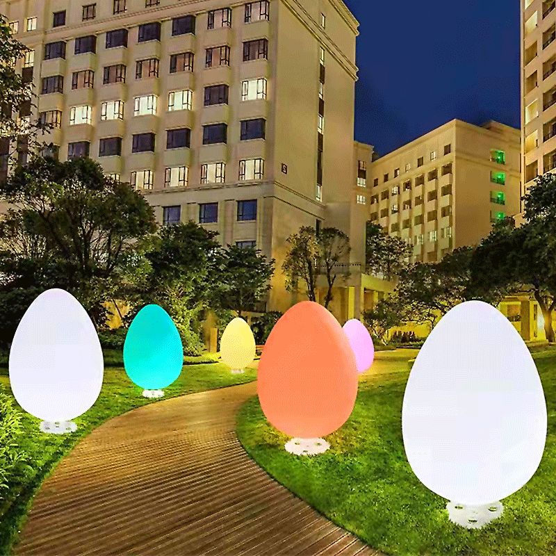 led发光不倒翁灯互动感应七彩变色发光蛋形球户外防雨草坪装饰灯
