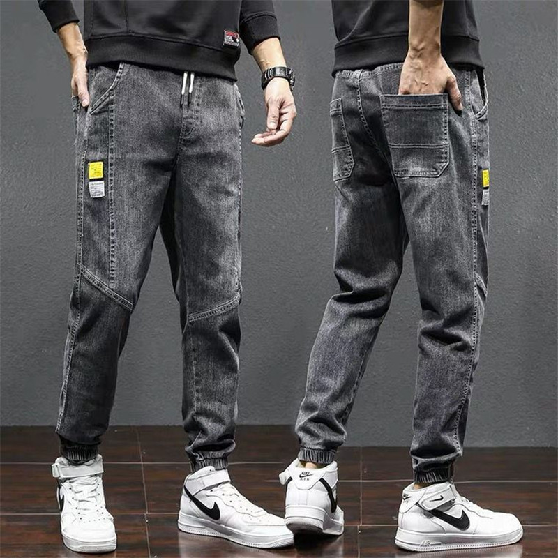    Men's New Fashion Casual Pants Youth Jeans Men's Korean-Style Trendy Workwear Ankle-Tied Harem Pants