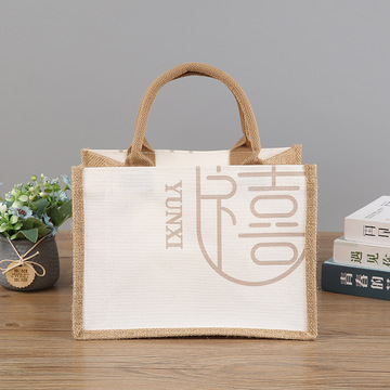 新款简约通勤棉麻休闲购物袋亚麻手拎袋手提麻布袋可加印logo