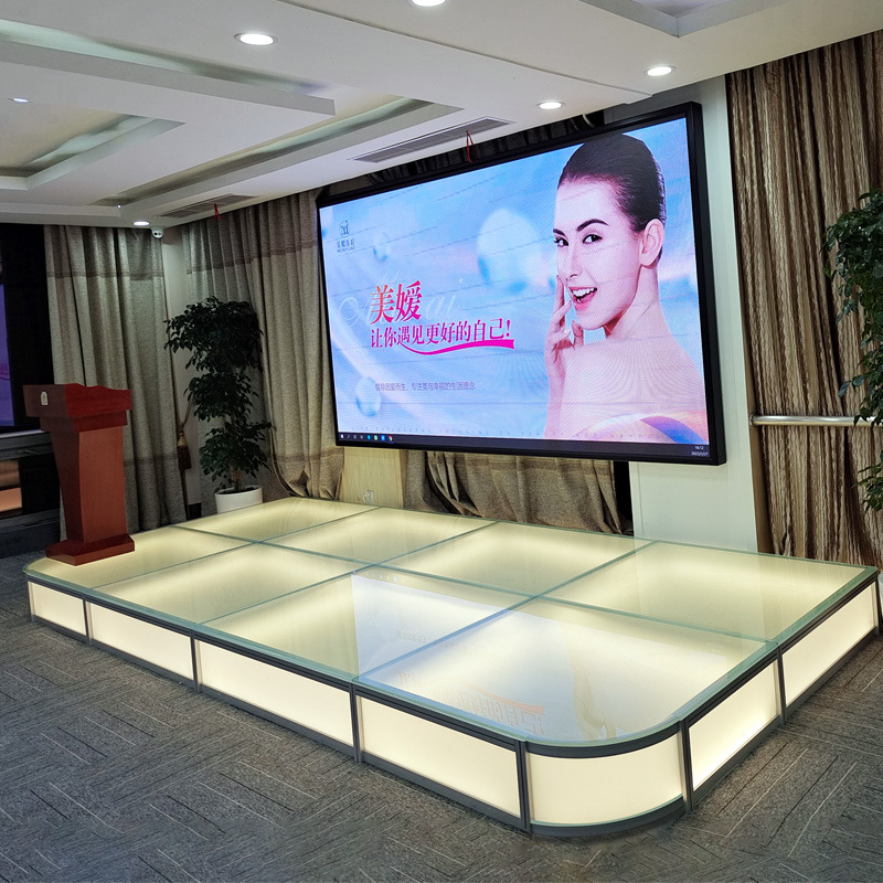 玻璃地台婚庆玻璃舞台婚纱店圆形玻璃试衣地台钢琴展台t台