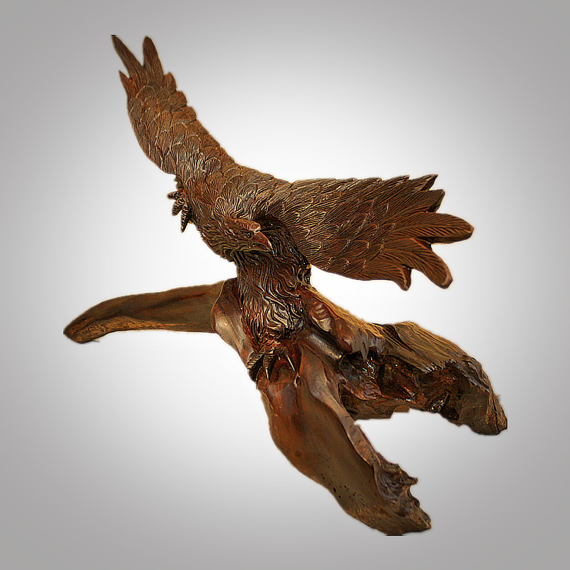 大红酸枝木精品根雕鹰 红木雕大鹏展翅 手工木雕工艺品鹏程万里