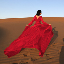 夏季旅行女装摩洛哥旅游度假民族风旅行穿搭复古显瘦沙漠长裙F556