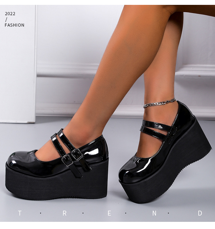 外贸大码洛丽塔松糕鞋厚底单鞋女高跟英伦复古小皮鞋日系坡跟单鞋