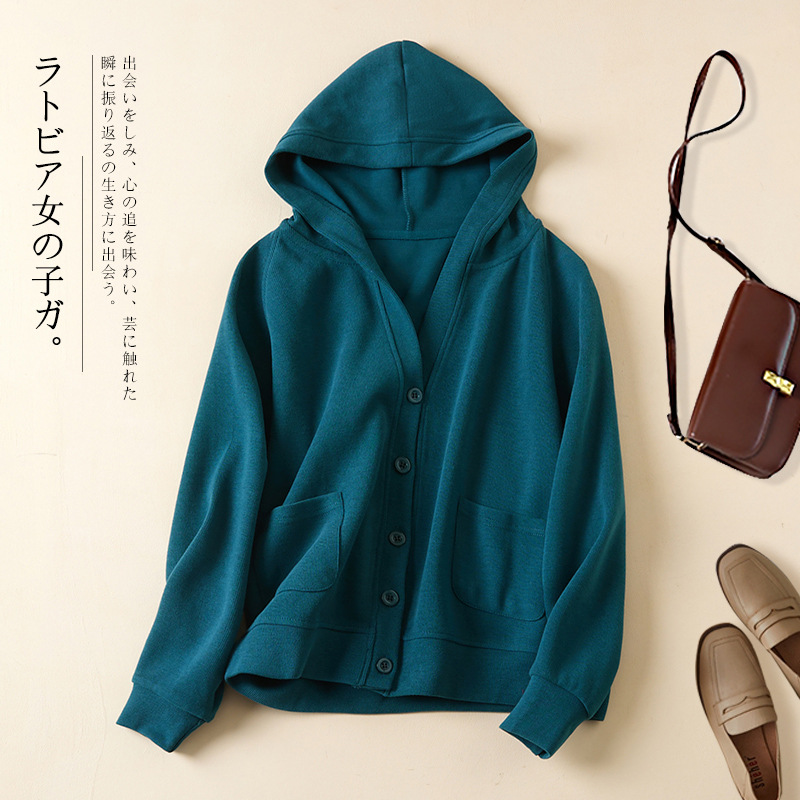 （Special Clearance） Autumn New Simple Commute Solid Color Long-Sleeved Top Hooded Short Coat Women