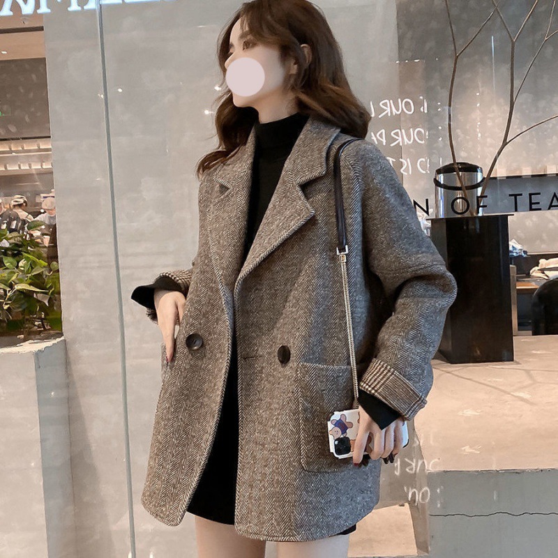 西装外套女春秋2022年新款韩版英伦风毛呢宽松显瘦休闲小西服上衣