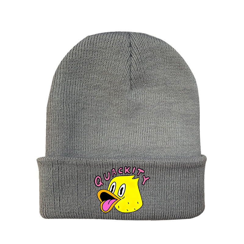 跨境2021秋冬新款腈纶印花针织帽网红博主quackity帽子图案定制