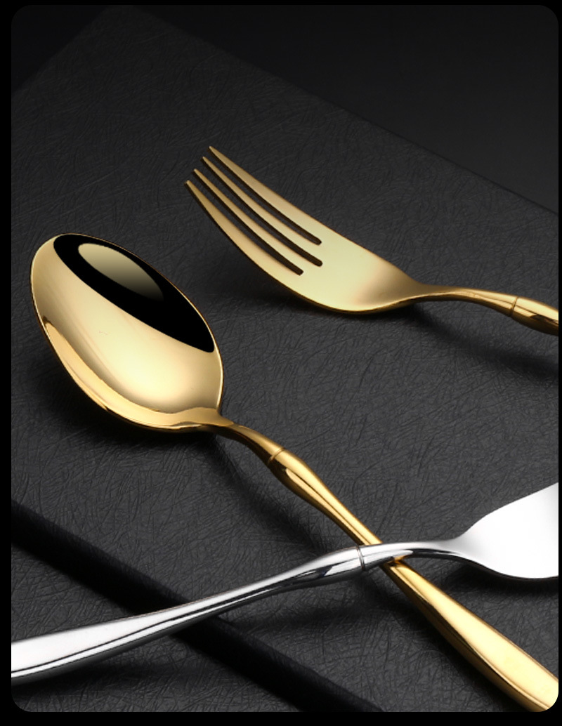 新款304不锈钢刀叉勺全套 酒店西式飞扬牛排刀跨境专供金色西餐具
