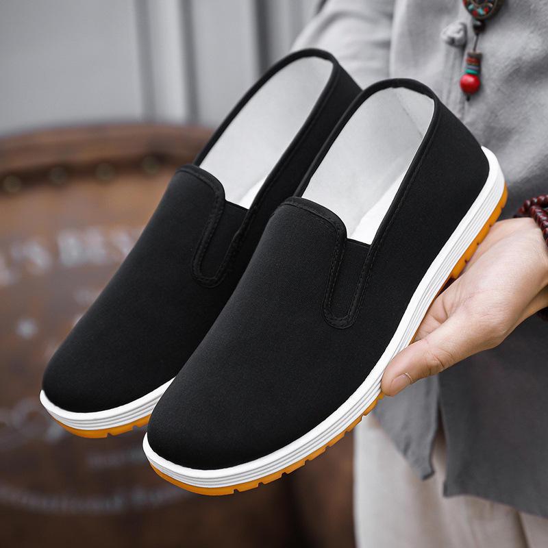 老北京布鞋春秋季车缝线黑色低帮透气平跟纯色男休闲布鞋圆头男鞋