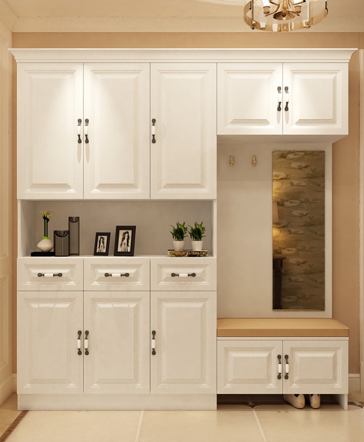 简约现代鞋柜门厅柜入户衣帽柜带换鞋凳玄关柜欧式储物柜定隔断