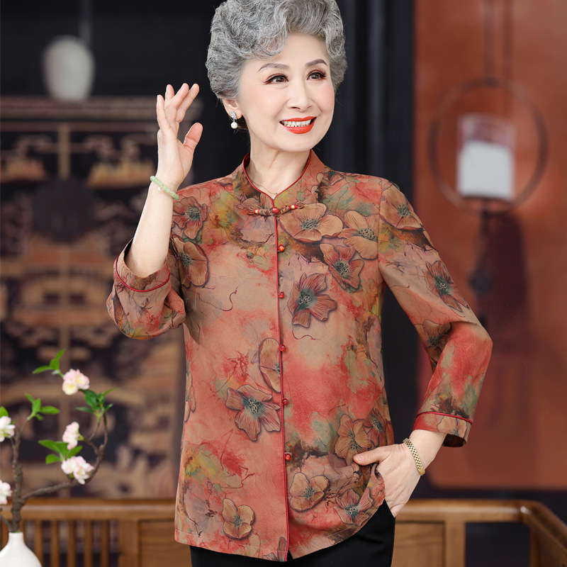 中老年人夏装女奶奶衬衫中袖妈妈夏季衣服气质老年装衬衣套装