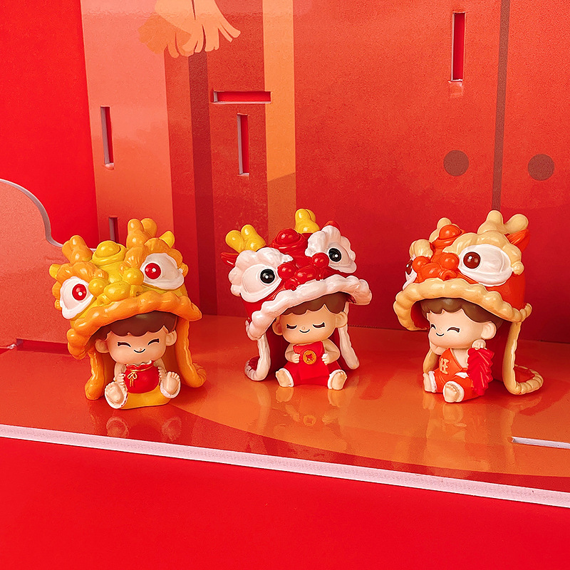 Dragon Year Fashion Lion Dance Doll Hand-Made Home Desktop Decoration Resin Decorations New Year Gift Jilong Spring Blind Box