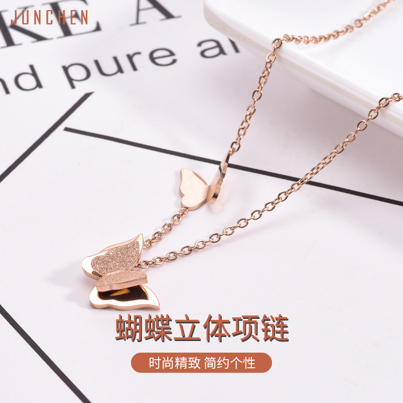 Butterfly Three-Dimensional Necklace Korean Simple Temperamental Accessories Pendant Titanium Steel Women's Pendant Wedding for Birthdays and Valentine's Days Tide