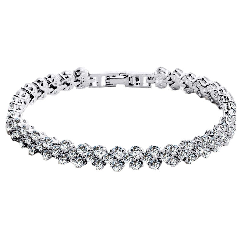 Wish Popular Heart-Shaped Roman Crystal Bracelet Diamond-Embedded Silver-Plated European and American Fashion Ornament Bracelet Wholesale