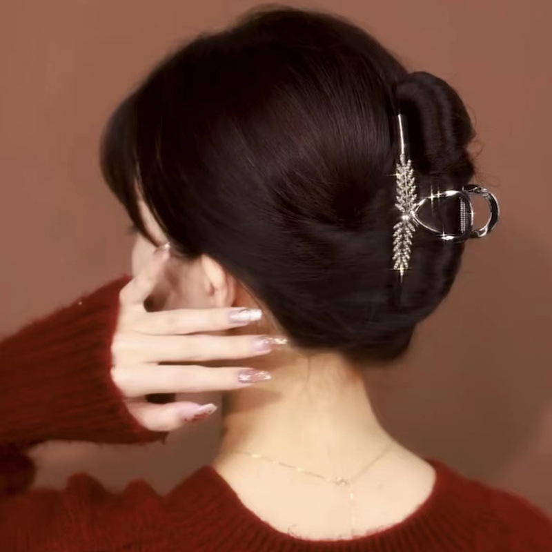 Shiny Diamond-Encrusted Metal Wheat Large Hair Clip Female Back Head Updo Shark Clip 2023 New Online Influencer Headdress