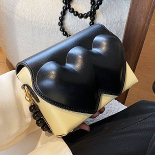 French Style Design Small Bag Black Pearl Chain New Women's Bag Chessboard Plaid Messenger Bag Online Sensation Heart Box Bag