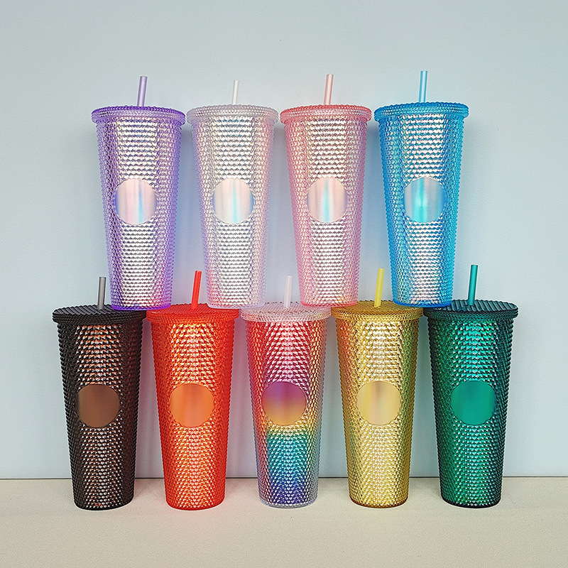 Double-Layer Plastic Drinking Straw Large Capacity 750ml Durian Cup Hand Cup Student Dormitory Creative with Cover Water Cup