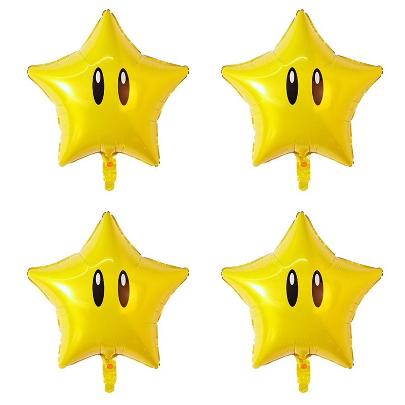 跨境18寸马里奥奖励星星铝膜气球 充气飘空地摊加厚铝膜装饰气球