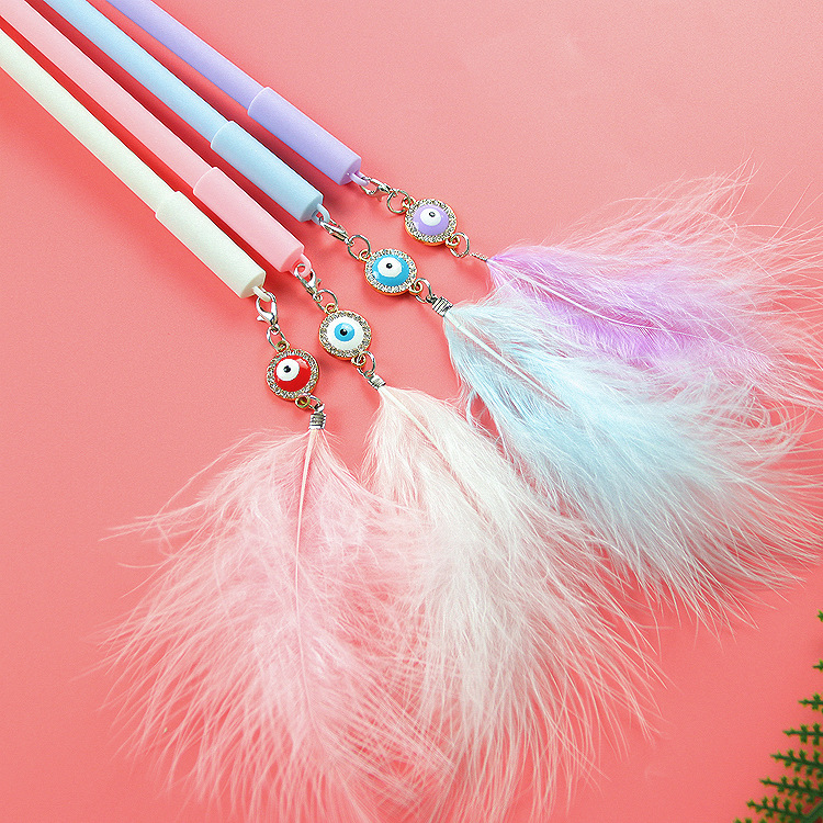 Good-looking Peacock Feather Hanging Pen Ins Girl Heart Pendant Gel Pen Cute Stationery Student Writing Ball Pen