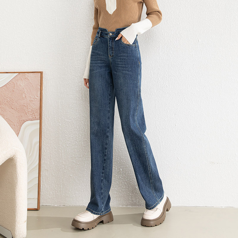 Narrow Wide-Leg Pants Women's Straight-Leg Pants Draping Effect Jeans High Waist All-Matching Stretch Small Mop Women's Pants 8022