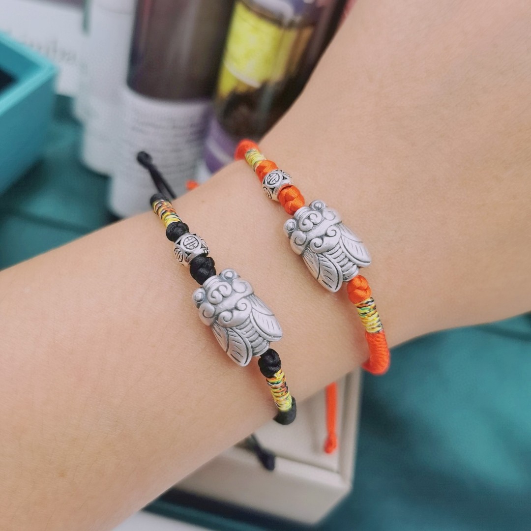 999纯银蝉鸣迎禄手绳中考高考一鸣惊人手链学业考研男女逢考必过