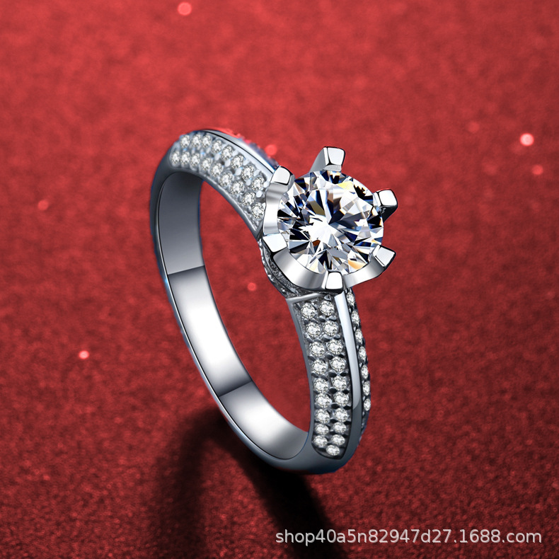 925 Silver Eight Hearts and Eight Arrows D Color Moissanite Rhinestone Ring Female Ring Factory Direct Supply Supply Live Broadcast Cross-Border