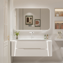 现代陶瓷一体盆橡木浴室柜组合洗手洗脸盆柜洗漱台卫生间卫浴柜