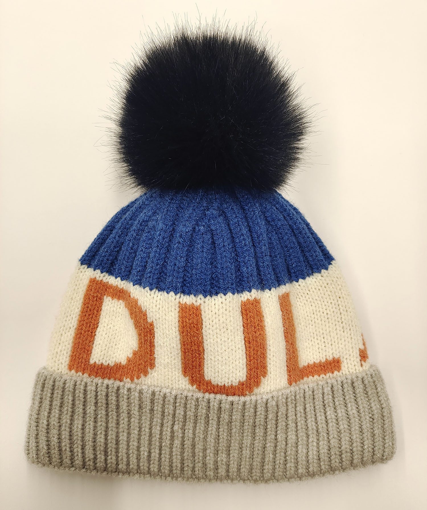 Dudula Hat Winter Knitted Hat Children's Hat All-Matching Hat Letter Big Fur Ball Thin Cap