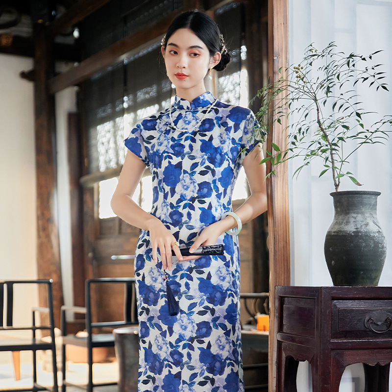 清仓不退换 复古女装夏季优雅中国风全开襟旗袍220098-阿里巴巴