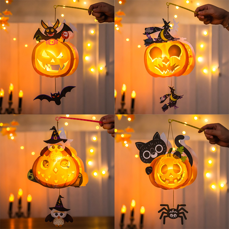 Halloween Pumpkin Lamp Children's Handmade DIY Portable Luminous Lantern Kindergarten Small Gift Decoration Props Ornaments