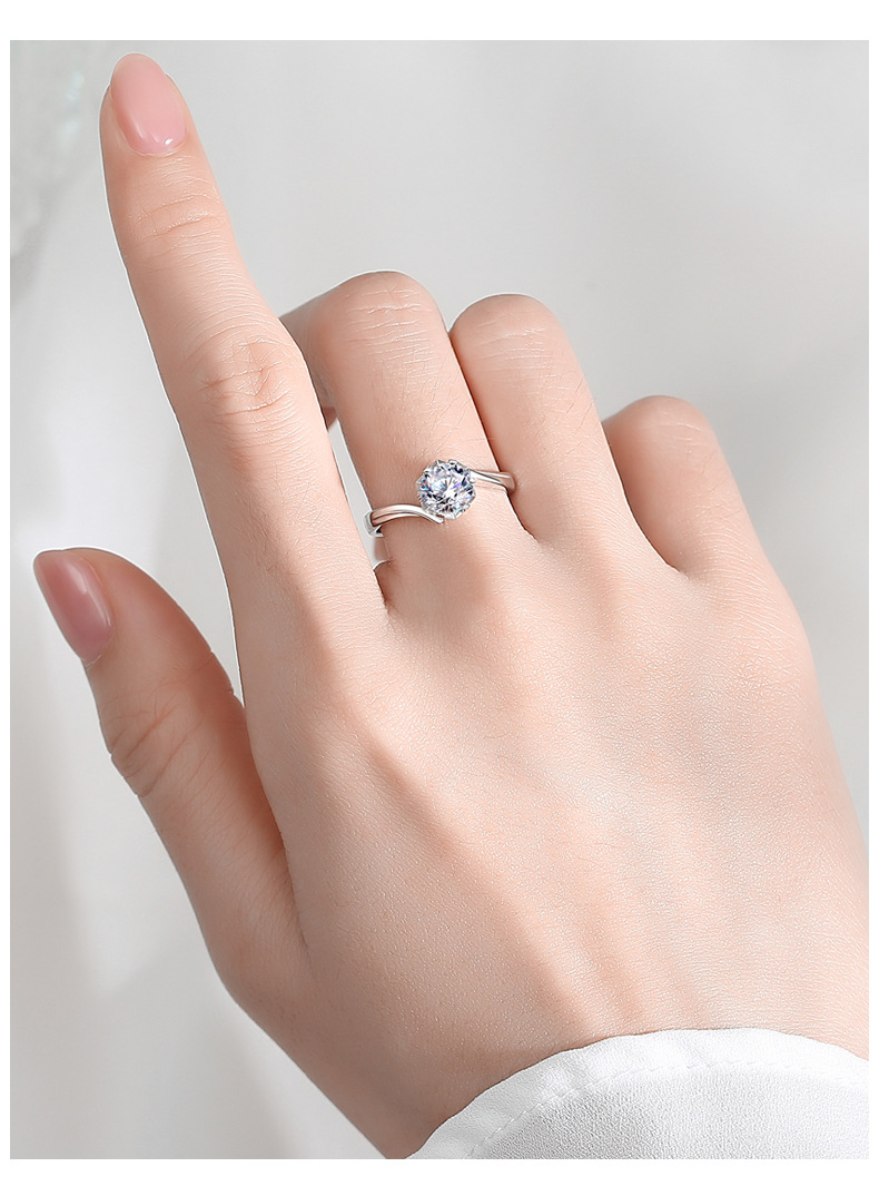 莫桑钻戒指女一克拉钻石活口银戒子结婚求婚钻戒七夕节送女友礼物