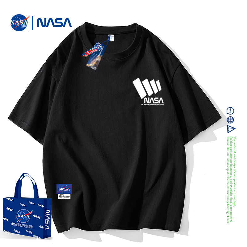 nasa联名短袖棉t恤夏男女重磅圆领半袖休闲情侣上衣宽松字母体恤