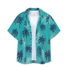 2023夏威夷独立站热销3d数码印花涤纶椰子树男士短袖衬衫四面弹