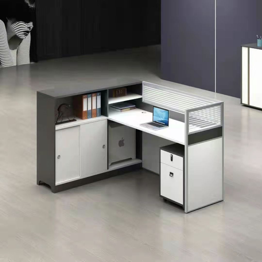 简约现代木纹色带柜子员工办公桌财务桌带文件柜职员工位