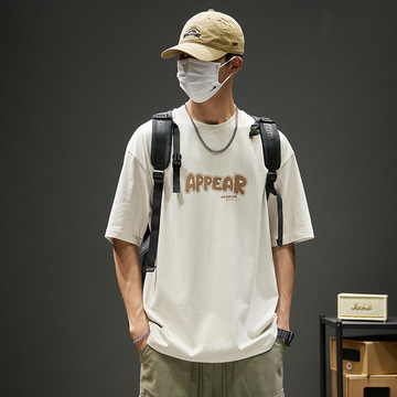 短袖男2024夏季新款美式潮牌字母印花休闲宽松潮流重磅t恤男-阿里巴巴