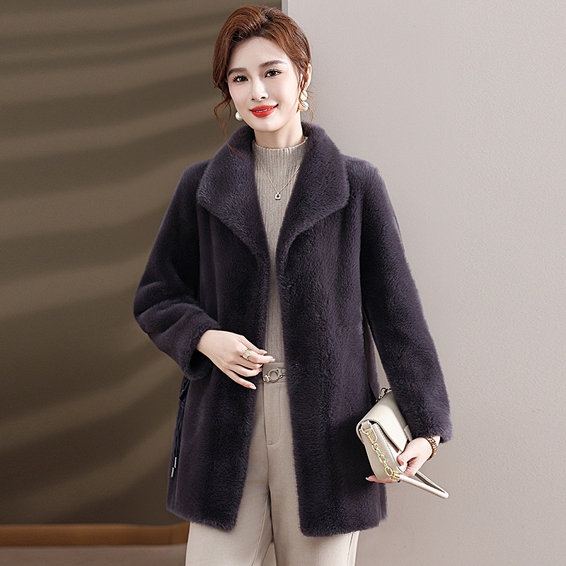 冬季中长款仿水貂绒皮草外套中年女装时尚百搭水貂毛皮毛一体外套