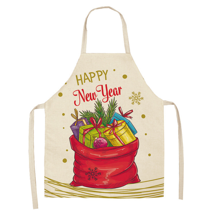 Cross-Border Christmas Series Apron Christmas Decorative Apron Linen Cleaning Sleeveless Coverall Baking Antifouling Apron Direct Supply