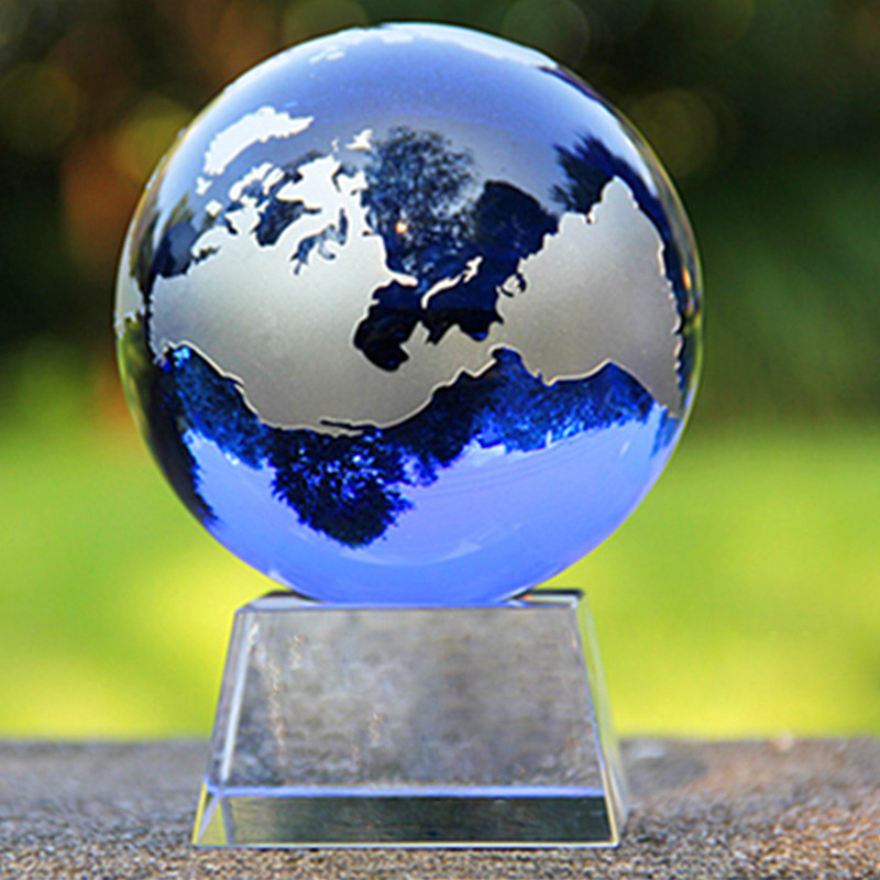 60mm-100mm 水晶蓝色地球 银色地球 水晶底座